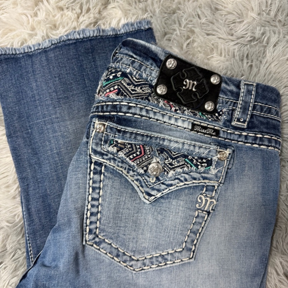 Miss Me Blue Cropped Jeans with Embellished Pockets
